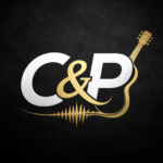C & P duo logo with stylised acoustic-electric guitar outline and soundwave on dark background
